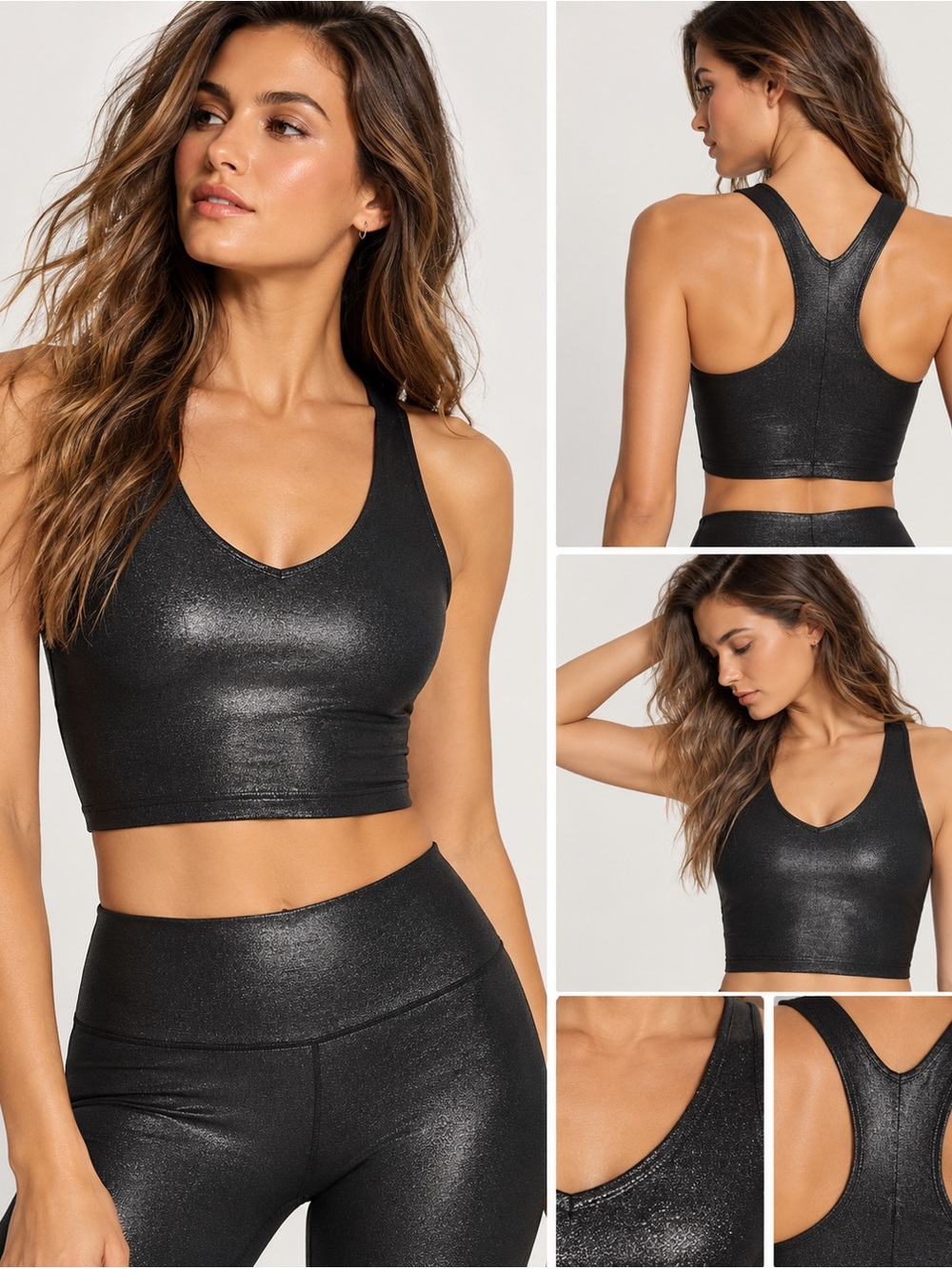 (#30) Beyond Yoga Glow On Black Foil Metallic Cropped Tank NWT Small